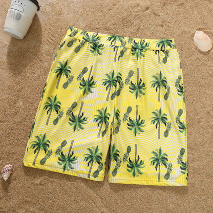 Matching  Family Outfits,.   Coconut Tree Print Holiday Look.  Beachwear for  Adults/ Kids.   Swimsuits for  Women /Girls. One-piece Suit for  Men /Boys Shorts
