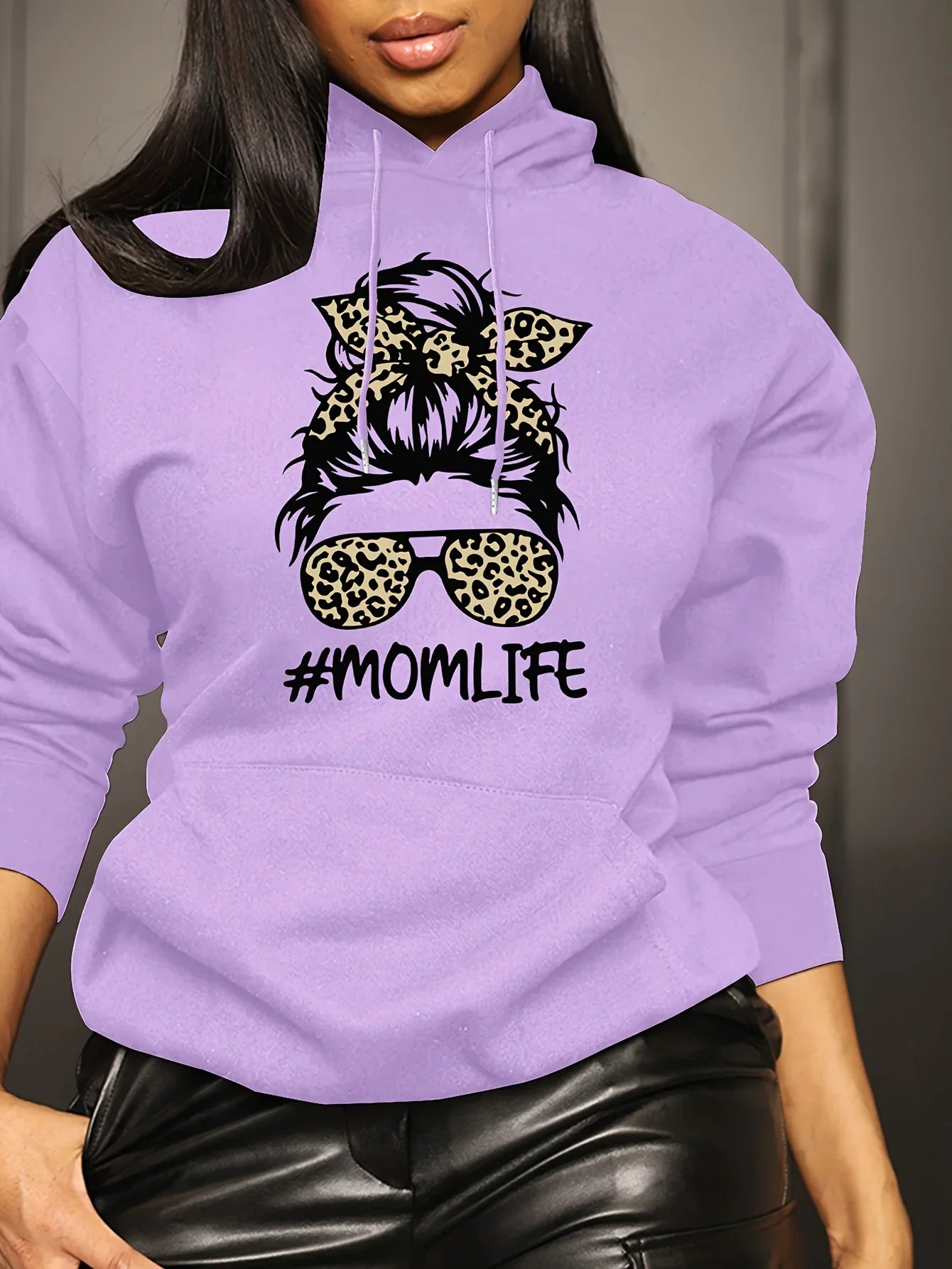 Hoodies for the Moms Sweatshirt with Mom Life Leopard Fashion Glasses /Print for Autumn Winter