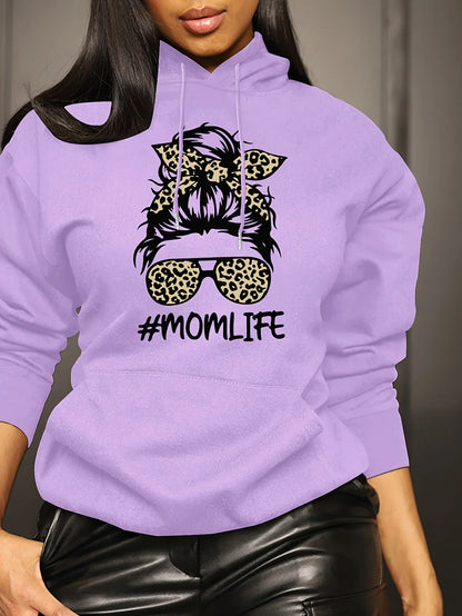 Hoodies for the Moms Sweatshirt with Mom Life Leopard Fashion Glasses /Print for Autumn Winter