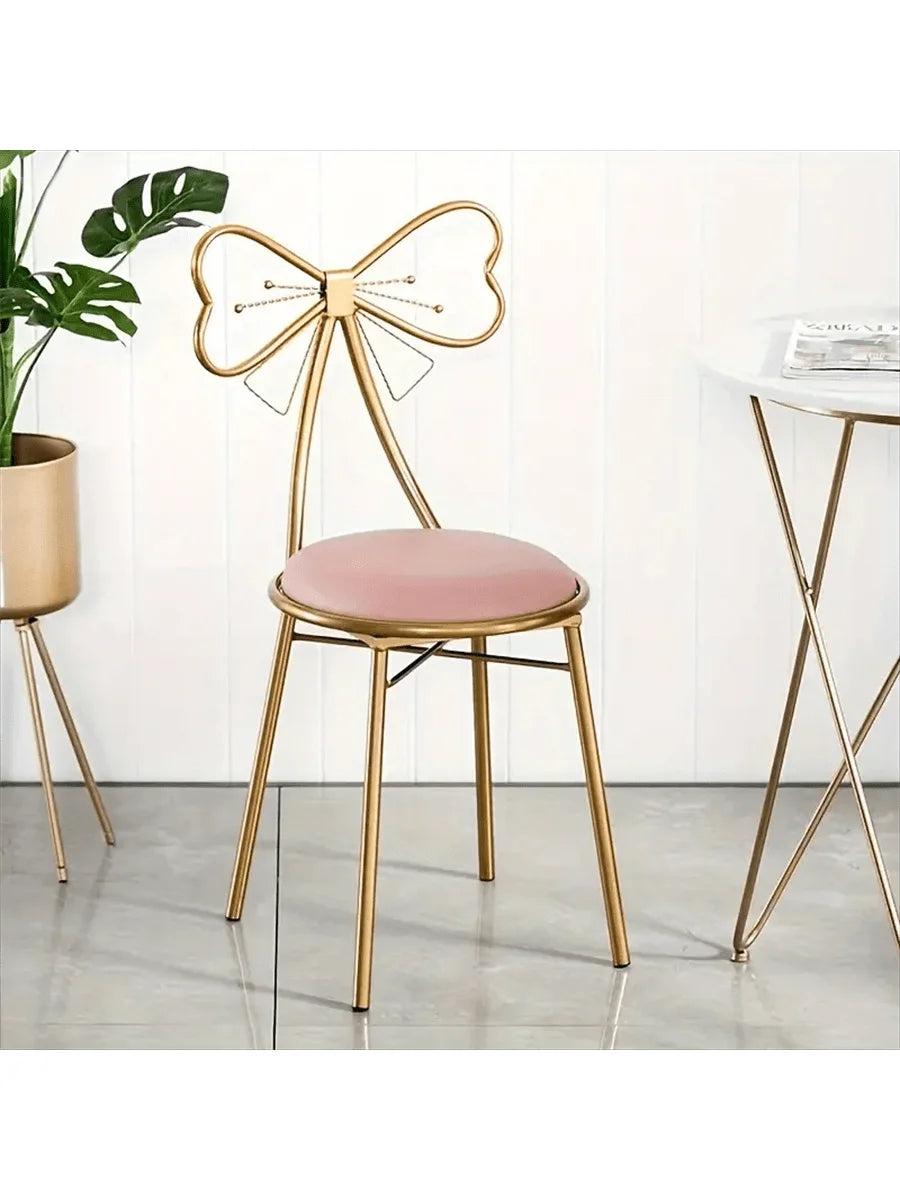 Makeup Vanity  Chairs,  Stool for Bedroom with Bow Knot Backrest,Side Table Seat Dressing Chair with Golden Metal Leg