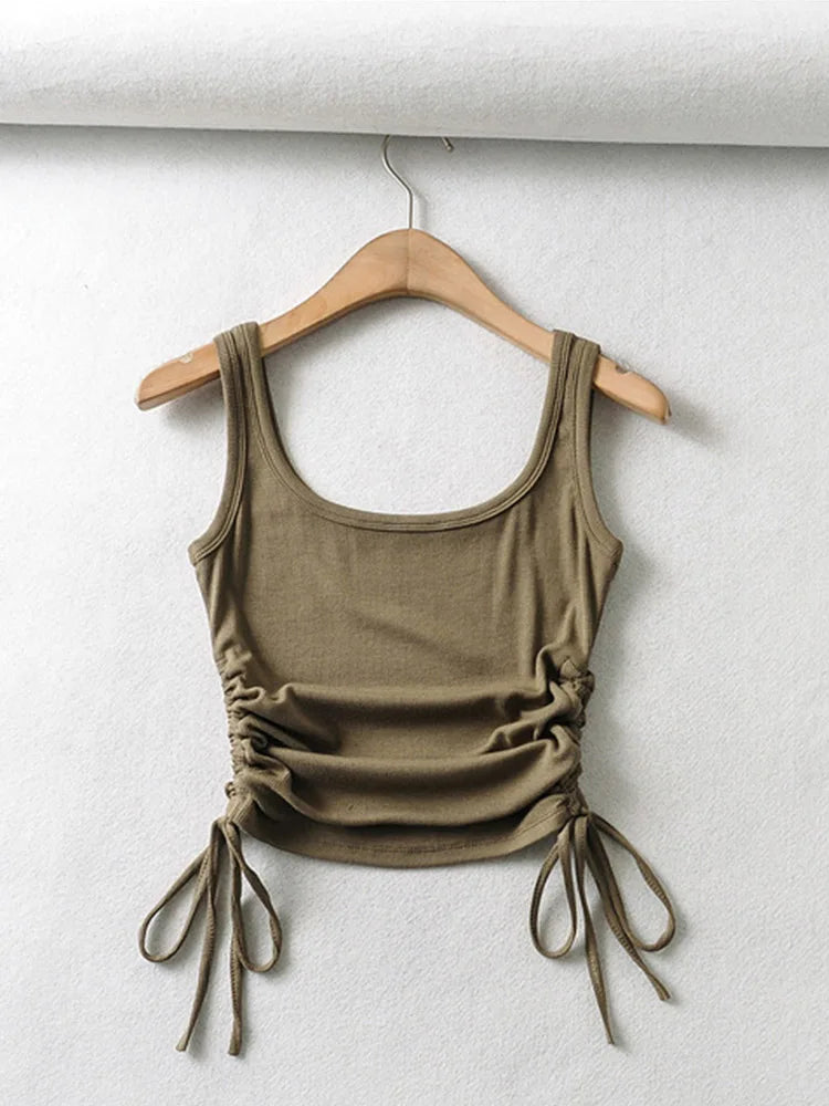 New Arrival Girls Casual Solid Colour, Two Side Drawstring , Vest Folds,  Shirring,  Tank/Camis