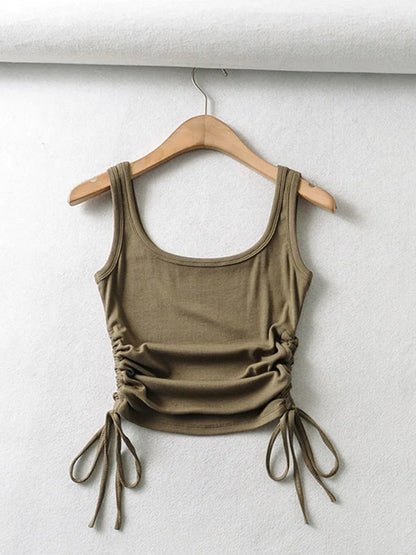 New Arrival Girls Casual Solid Colour, Two Side Drawstring , Vest Folds,  Shirring,  Tank/Camis