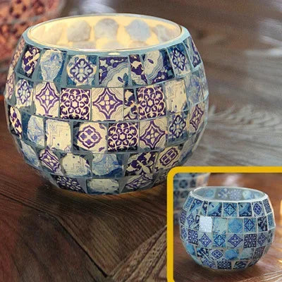 Mosaic Glass Candlestick, Confession Props, Folding Line, Blue, Green, European Style,