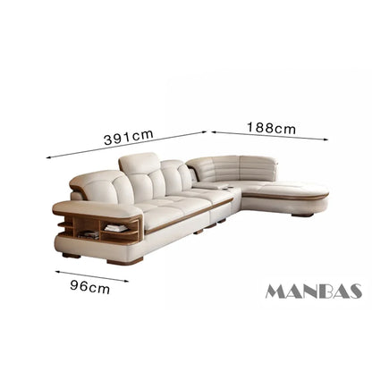 Luxury L-Shaped Genuine Leather Sectional Sofa Sets with USB, Bluetooth Speaker - Living Room, Italian Leather Couches