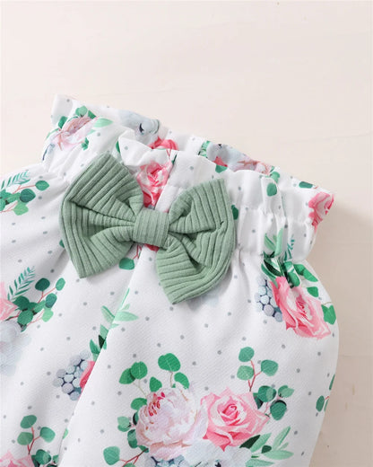 Newborn Baby Girl 3PCS Clotheing  Set with  Lettering.   Short Sleeved Romper+Flowers Pant+Bowknot,  Headband for weather.  Summer  Outfit
