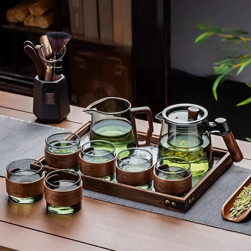 600ML Family Glass Teapot Set Transparent Glass Teacup, Small Teacup Pyrex Glass Tea Set.   Flower Teapot Coffee Pot