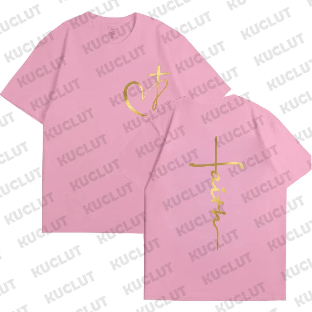 Heart Cross Print Christian T-shirt for Men or Women. Summer,  Plus Size Tee Shirt, Oversized T Shirt