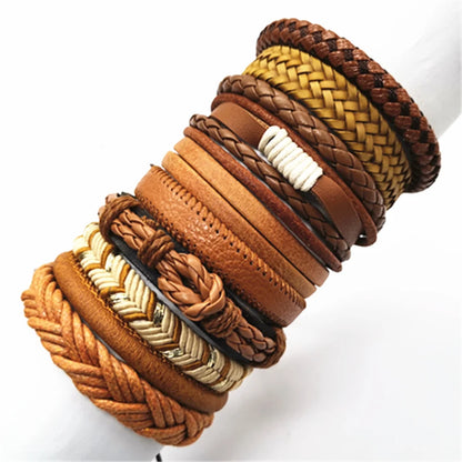 10 Pcs/set Black Wrap Woven, Handmade Mens  Bracelets. Male / Female Leather Bracelets.