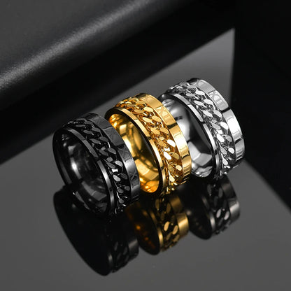 Cool Stainless Steel Rotatable  MENS/WOMENS Ring . High Quality Spinner Chain Punk Jewelry Style