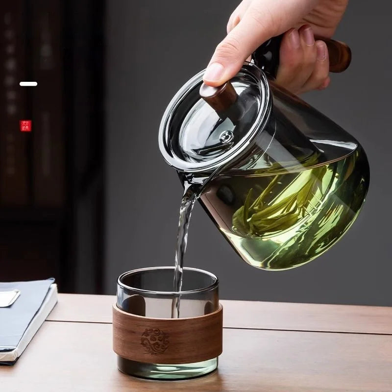 600ML Family Glass Teapot Set Transparent Glass Teacup, Small Teacup Pyrex Glass Tea Set.   Flower Teapot Coffee Pot
