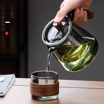 600ML Family Glass Teapot Set Transparent Glass Teacup, Small Teacup Pyrex Glass Tea Set.   Flower Teapot Coffee Pot