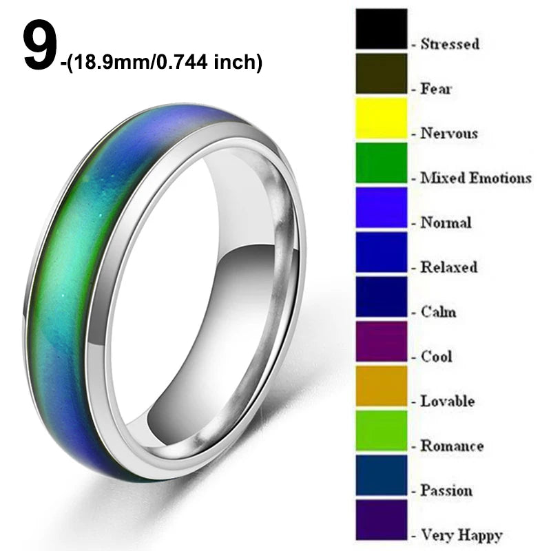 1pc Stainless Steel Mood Ring Changing Color Rings Emotion Feeling Temperature Ring For Women/ Men / Couples Rings Fashion Jewelry, 1 color to order but many moods to wear.  Use Sizing chart.