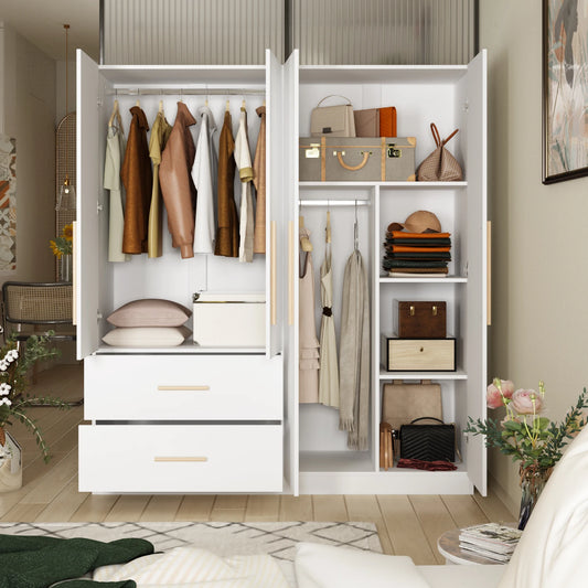 Modern Wardrobe Armoire, Closet with 2 Drawers, 6 Storage Cubes & 2 Hanging Rods, Wardrobe Closet for Bedroom.