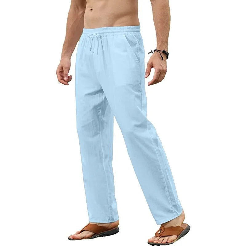 Men's Cotton Linen Pants.  Casua, l Loose Pants that are  Breathable, 5  Solid Colors with  Drawstring.  Jogger,  Yoga,  Baggy Trousers
