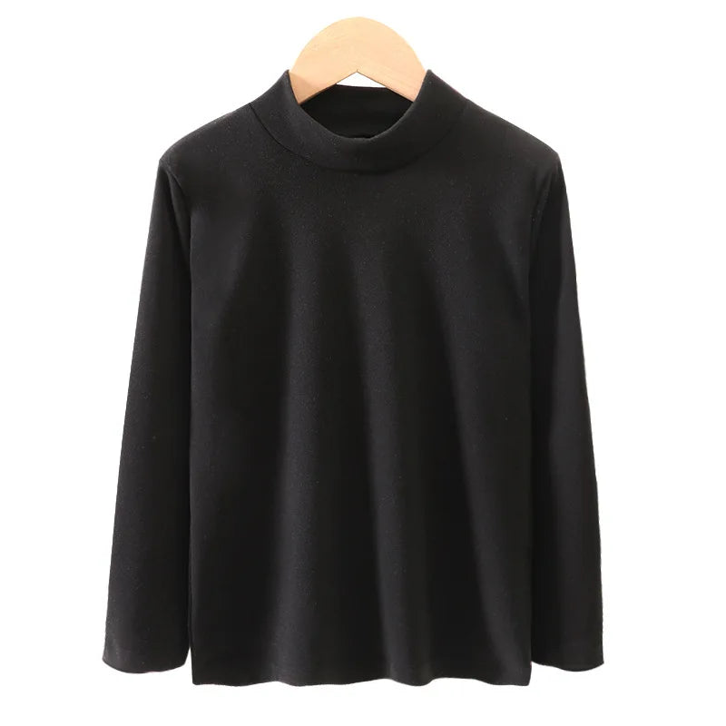 Children's Clothing,  Boys / Girls Winter Thermal T-shirts, Turtleneck,  Solid,  Long Sleeve,  Soft Warm Fleece,