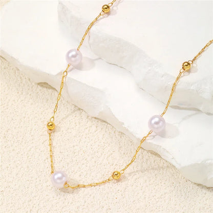 Simple Pearl Beads Chic Exquisite Necklace Gold Color Thin Chain Minimalist Charm Collar Jewelry Women