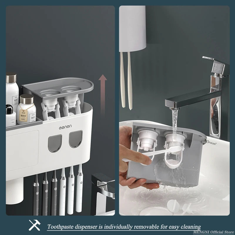 Magnetic Adsorption Inverted Toothbrush Holder/Wall /Automatic Toothpaste Squeezer, Storage Rack for  Bathroom Accessories