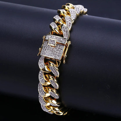 Luxury  Cuban Link Chain Bracelet for Men,  Paved Crystal Jewelry,  Stainless Steel Bling Bling Wristband Gift. I am unsure of the color labeling so order by LOOKS.  Both are available.
