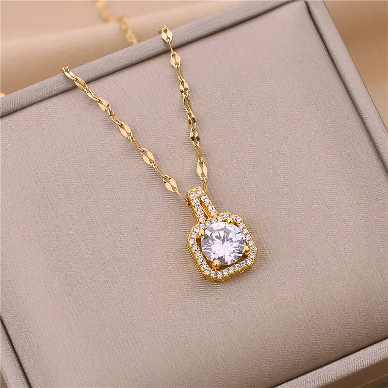New In Light Luxury Zircon Crystal Stainless Steel Necklaces For Women. Sweet Female Clavicle Chain Jewelry.  Nice for everyday wear. Maybe nice for MOTHER/DAUGHTER Gift
