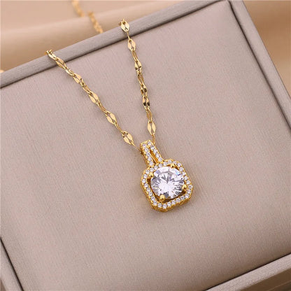 New In Light Luxury Zircon Crystal Stainless Steel Necklaces For Women. Sweet Female Clavicle Chain Jewelry.  Nice for everyday wear. Maybe nice for MOTHER/DAUGHTER Gift