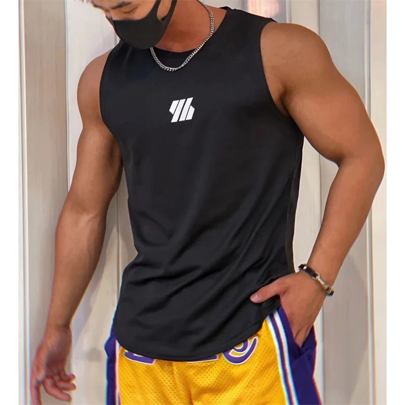 Summer Gym sleeveless T-shirt,  High Quality mesh Shirt, Mens  Tank Tops,  running,  fitness Sports
