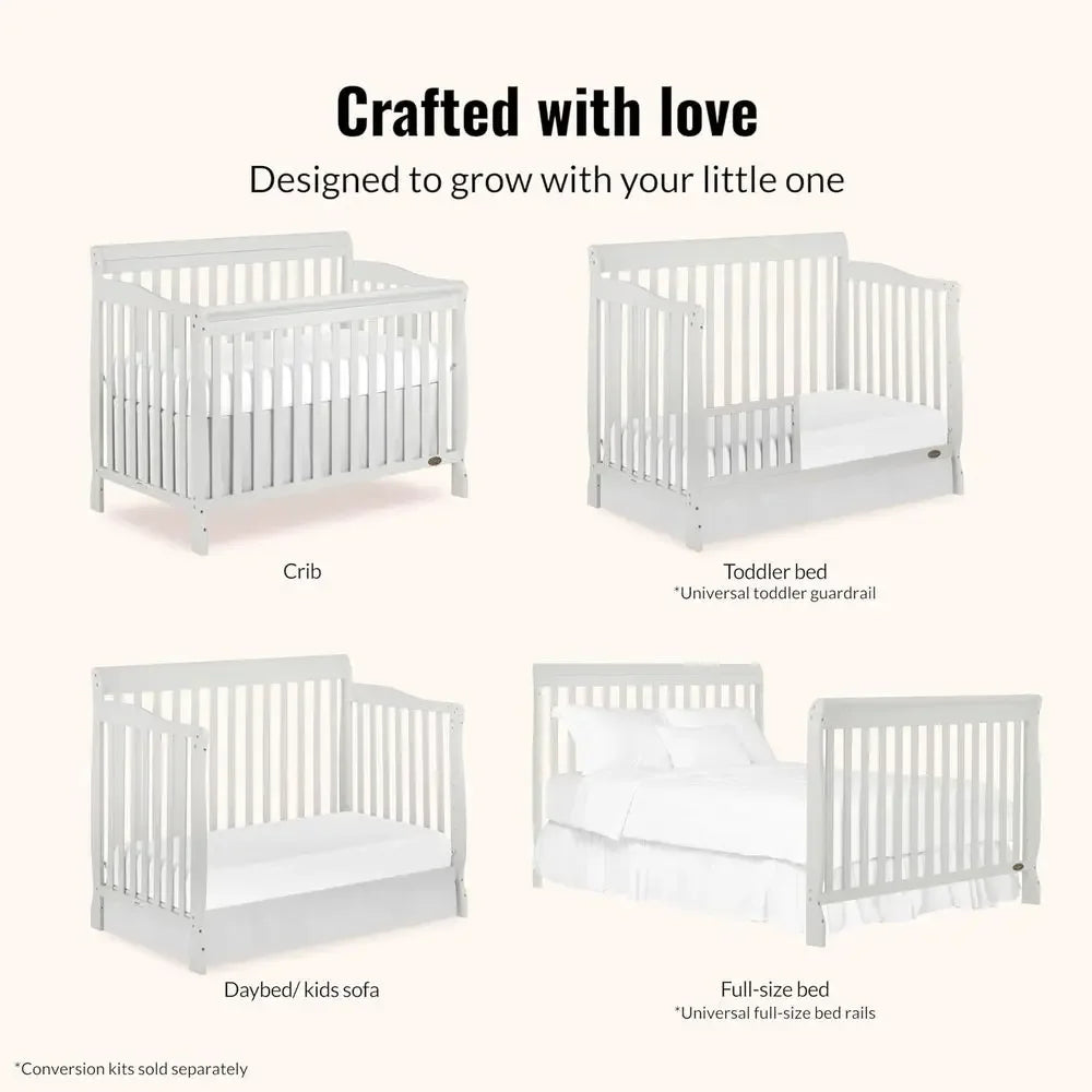 Convertible Crib in Grey with 4 Mattress Height Options, Greenguard Gold Certified, Non-Toxic Finish, Solid Pinewood Construction