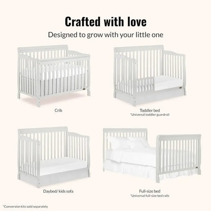 Convertible Crib in Grey with 4 Mattress Height Options, Greenguard Gold Certified, Non-Toxic Finish, Solid Pinewood Construction