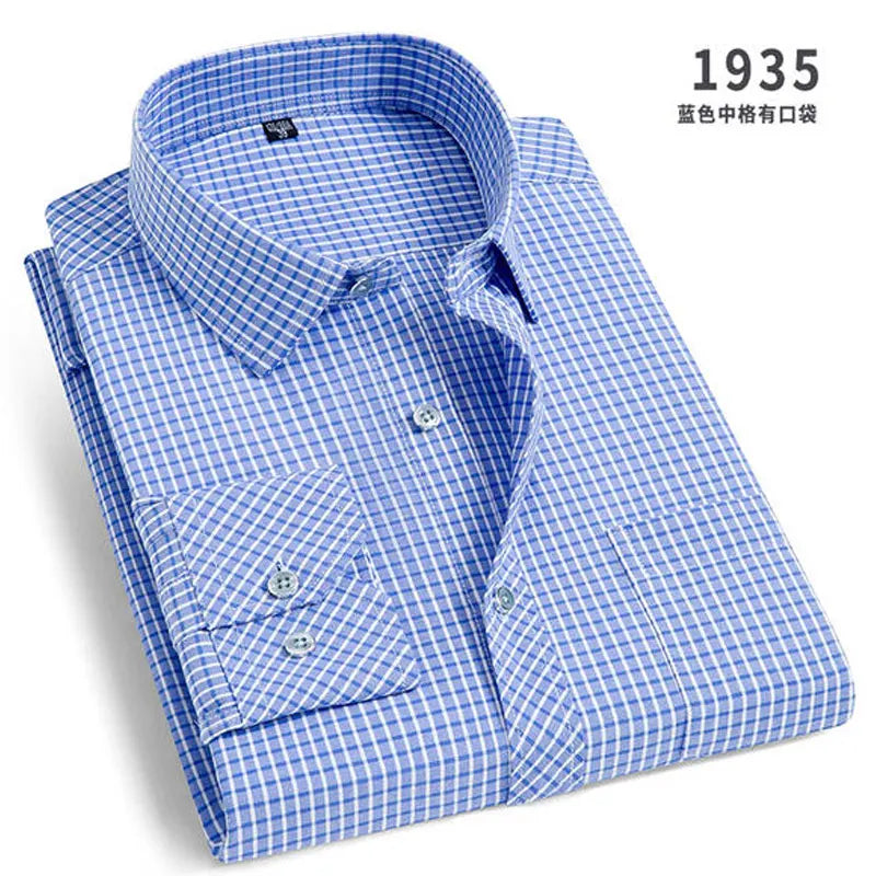 Spring  Men's Stripes and solids,  long-sleeved Shirt,  Non-ironing,  Anti-wrinkle,  Comfortable,  Breathable,  Business Casual Fashion Slim Fit