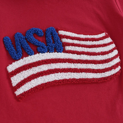 2025-02-22 Lioraitiin Baby Boys Patriotic Outfits Flag Embroidery Short Sleeves T-Shirt and Elastic Striped Shorts Clothes Set