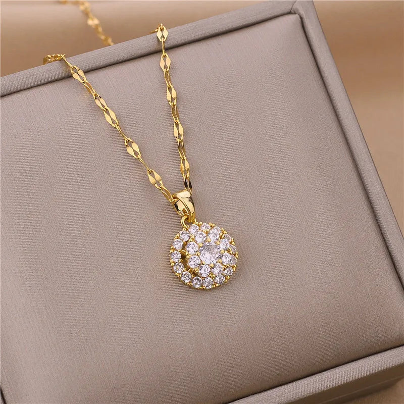 New In Light Luxury Zircon Crystal Stainless Steel Necklaces For Women. Sweet Female Clavicle Chain Jewelry.  Nice for everyday wear. Maybe nice for MOTHER/DAUGHTER Gift