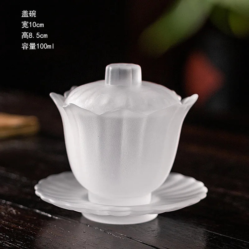 High-end Transparent Thick Glass Tea Tureen,  Tea Maker,  Dispenser,  Cover Bowl,  Tea Bowl With Saucer Set