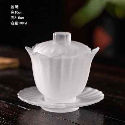 High-end Transparent Thick Glass Tea Tureen,  Tea Maker,  Dispenser,  Cover Bowl,  Tea Bowl With Saucer Set