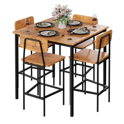 Kitchen Table and  4 Chairs, 5 Piece Dining Table Set, Sturdy,  Industrial Space -Saving, Dinette Set for Pub, Family, Customized
