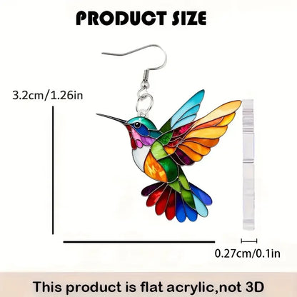Acrylic Hummingbird Earrings For Women.  Retro Style Colorful Bird Drop Earrings.