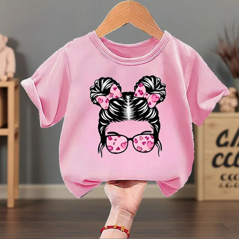 Girls Summer  Casual T Shirt, Fashion Printed Children's Short Sleeve Tops,  Kids Breathable Comfy Outdoor T's Black/ Pink /White