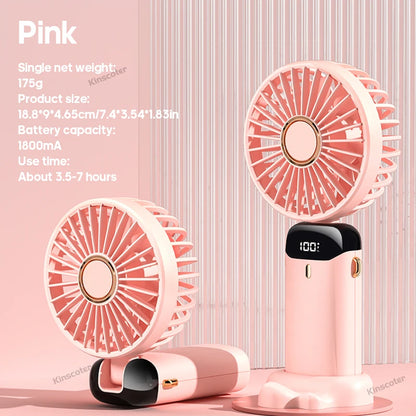 USB,  Handheld Mini Fan,  Foldable,  Portable Neck Hanging Fan,  5- Speed, Rechargeable Fan with Phone Stand and Display Screen.   WHITE is the only color available for sure.