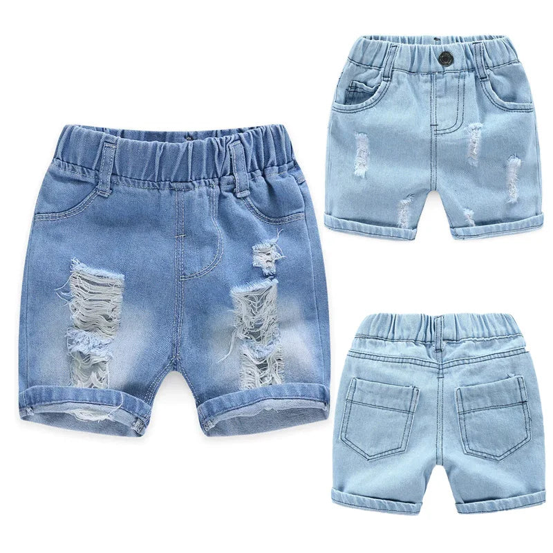 Boys  Summer Shorts,  Casual Torn Jean,  Knee Length Denim Pants,  Baby Elastic Waist,  Infant  Trousers (2-8yrs )
