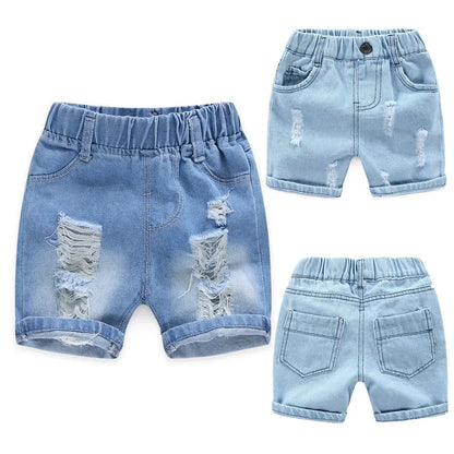 Boys  Summer Shorts,  Casual Torn Jean,  Knee Length Denim Pants,  Baby Elastic Waist,  Infant  Trousers (2-8yrs )