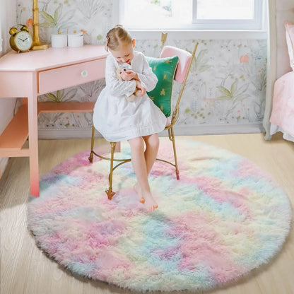 Super Soft Plush Round Rug Mat.  Fluffy White Carpets For Living Room, Bedroom Kid, Room, Thick Pile Rug
