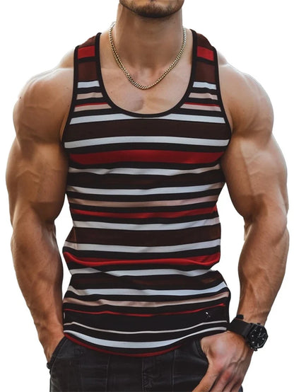 Retro Striped Graphic Tank Tops For Men. Casual Summer Sleeveless 3D Printed Vest,  Loose Crew Neck Quick Dry Sports Tees.  10 different Stripe Choices.  Lots of size choices also.