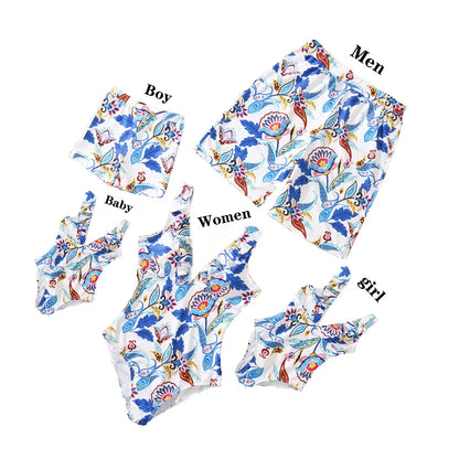 Matching Outfits for family,  Leaf Printed Swimsuit, Floral Full Print Multi-color One-piece Matching Swimwear