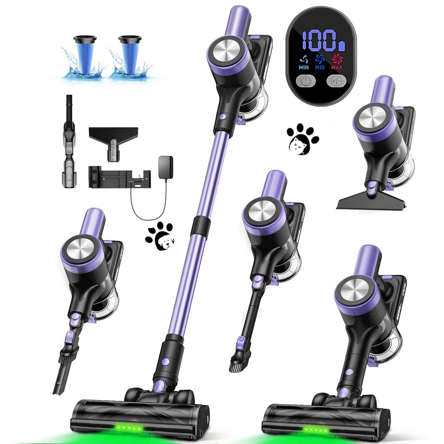 500W/55KPA Self-Standing Cordless Vacuum Cleaner,60 Mins Handheld Vacuum Cleaners,Smart LED Screen Vacuum for Carpet/Pet Hair