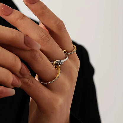 New Stainless Steel Cubic Zirconia Stackable Rings for Women  with 18k Gold- and ,Plating Multi-Link Connected Statement Ring,  Stacked Jewelry