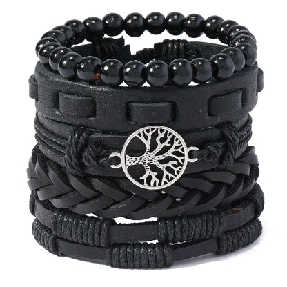 5pcs  black leather braided  bracelet for men /women