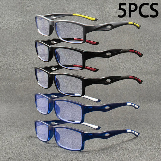 5PCS Sport Style Non-Prescription Reading Glasses Anti-Blue Light Rectangular Full Rim Eyewear, PC Frame Material.  There are 5 pc sets available in +2.50 and also +3.00.  Great Buy!!!