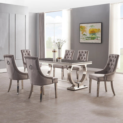 Mirror Furniture,  6 Seats Dining Table, Gold Marble,  Deluxe Glass Dining Table