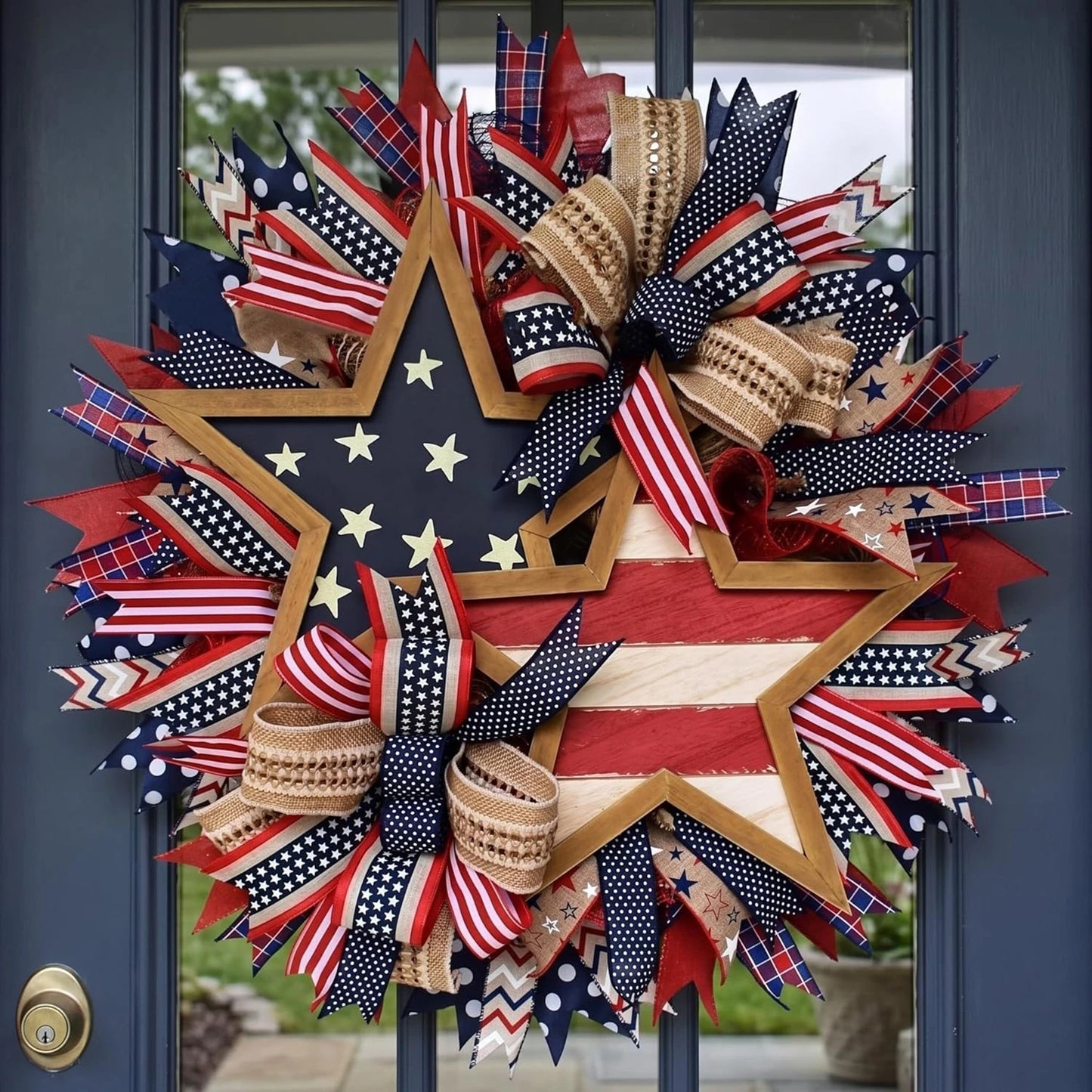 16 Inch 250th Anniversary Patriotic Wreath.  American Flag Theme,  Garland for Patriotic  Day s.  Window /Wall Decoration