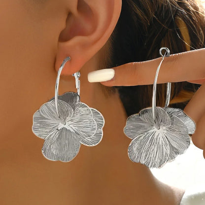 Stainless Steel Golden Double-Layer Hollow Flower Hoop Earring for Women.  Vintage Flower Earrings for  MOTHERS DAY and Daily Wear Jewelry