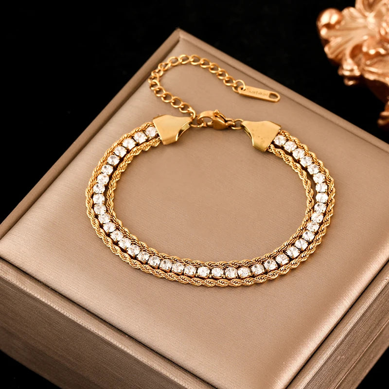 Stainless Steel Twisted Bracelet Bangles For Women.  Trendy 18K Gold Plated Wrist Chain,  Waterproof Jewelry Gift for MOTHERS DAY GIFT!!!