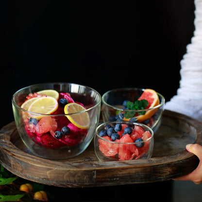 YWDL 300/500ml Clear Double Layer Glass Bowl Heat-resistant Fruit Salad Bowl  Kitchen Glassware For Soup Cereal Dessert Bowls